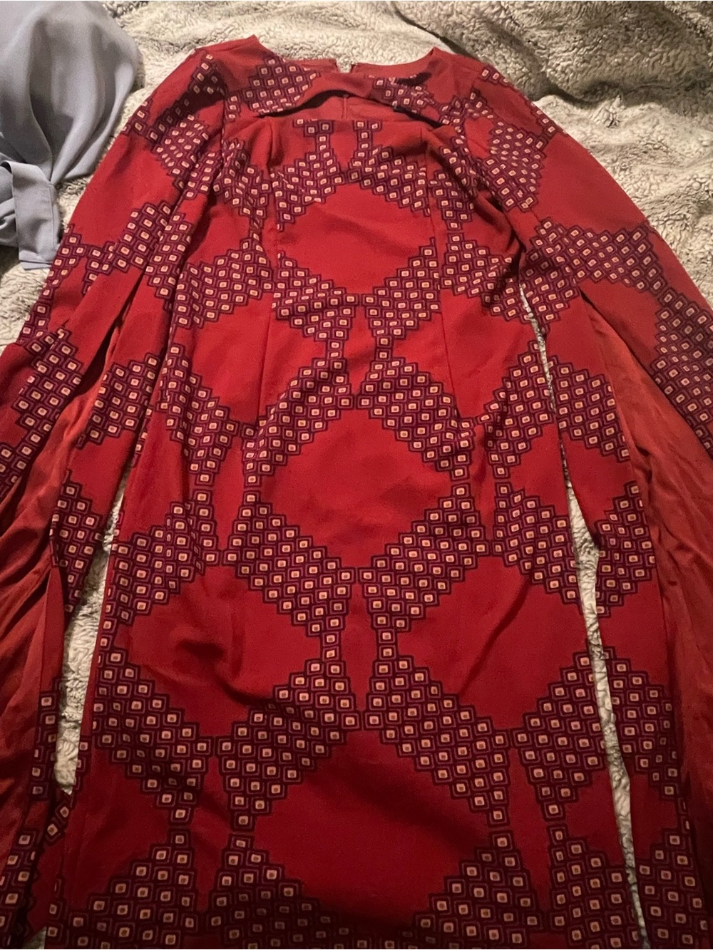 Ashro Red Long Sleeve Geometric Print Dress